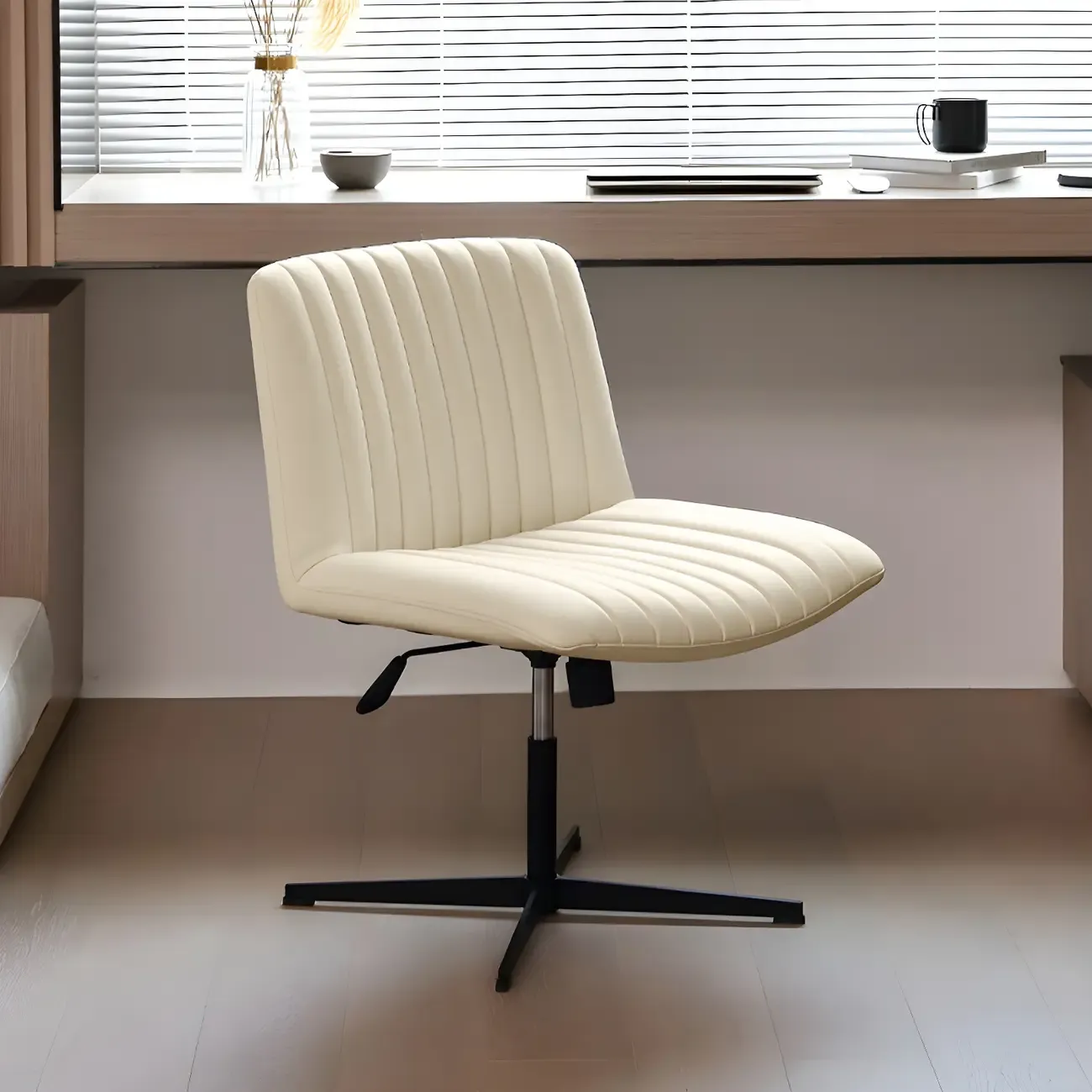 Modern Cream Leather Adjustable Swivel Side Chair