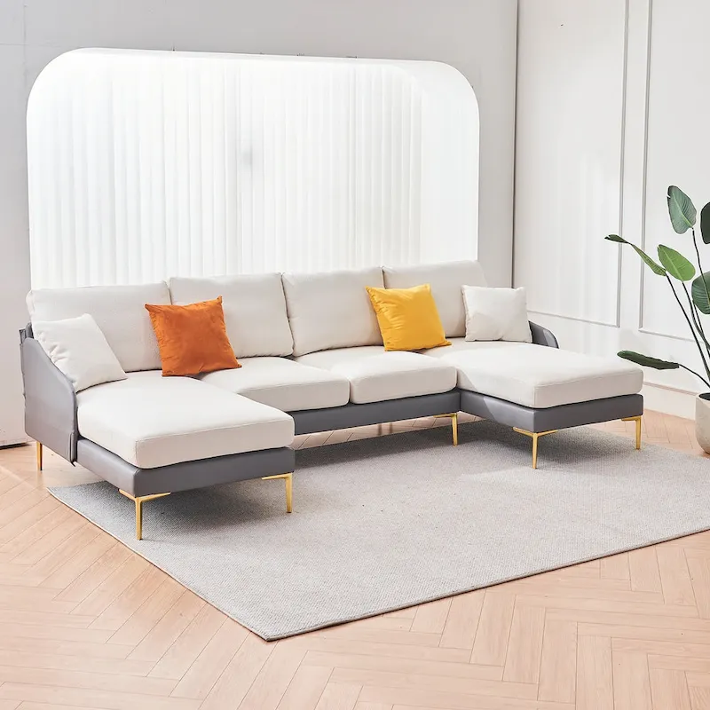 Ouyessir U-Shape Sectional Sofa 4-Seat Couch with Double Chaise Lounge