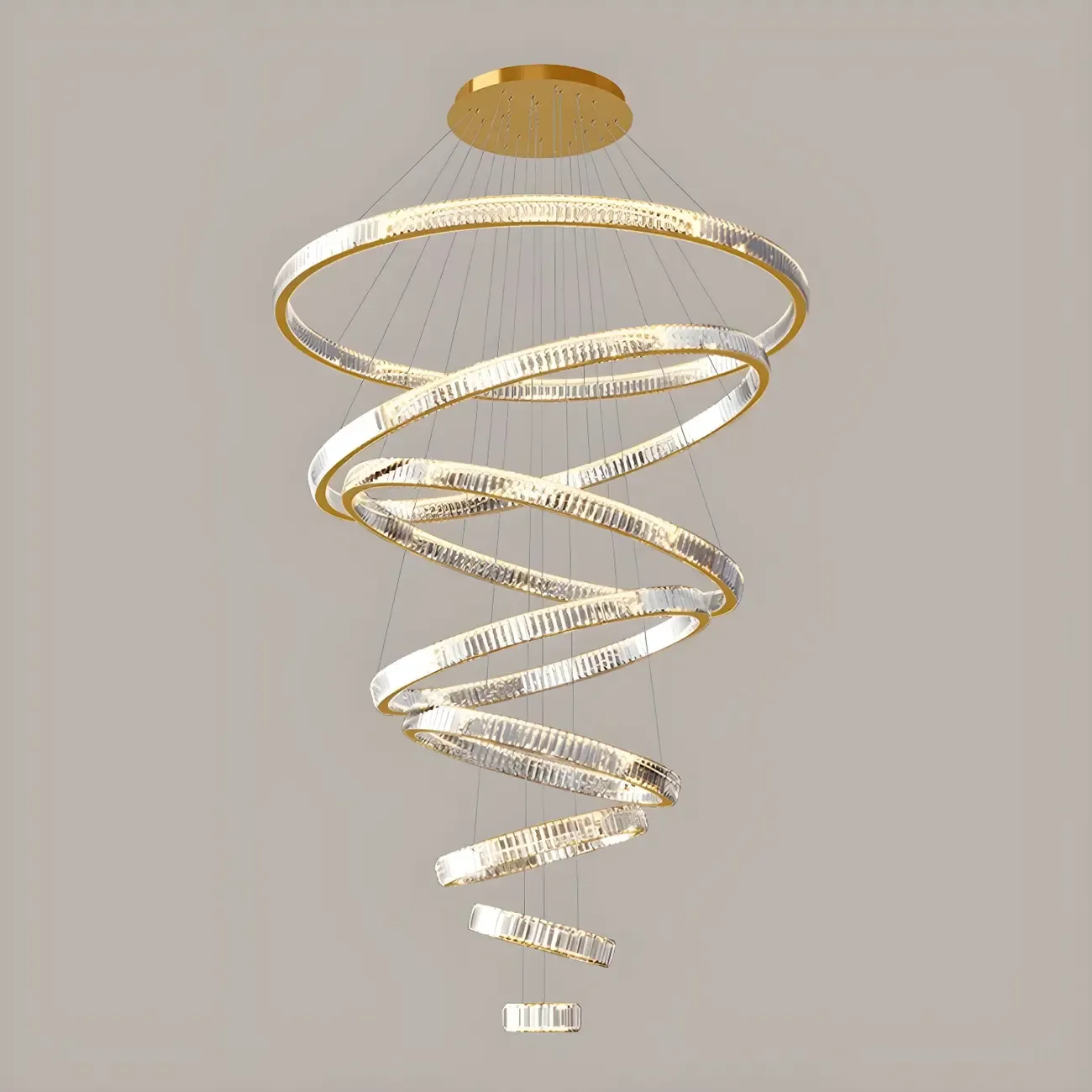 Gold Spiral Ring Crystal Tier Chandelier Modern Remote LED