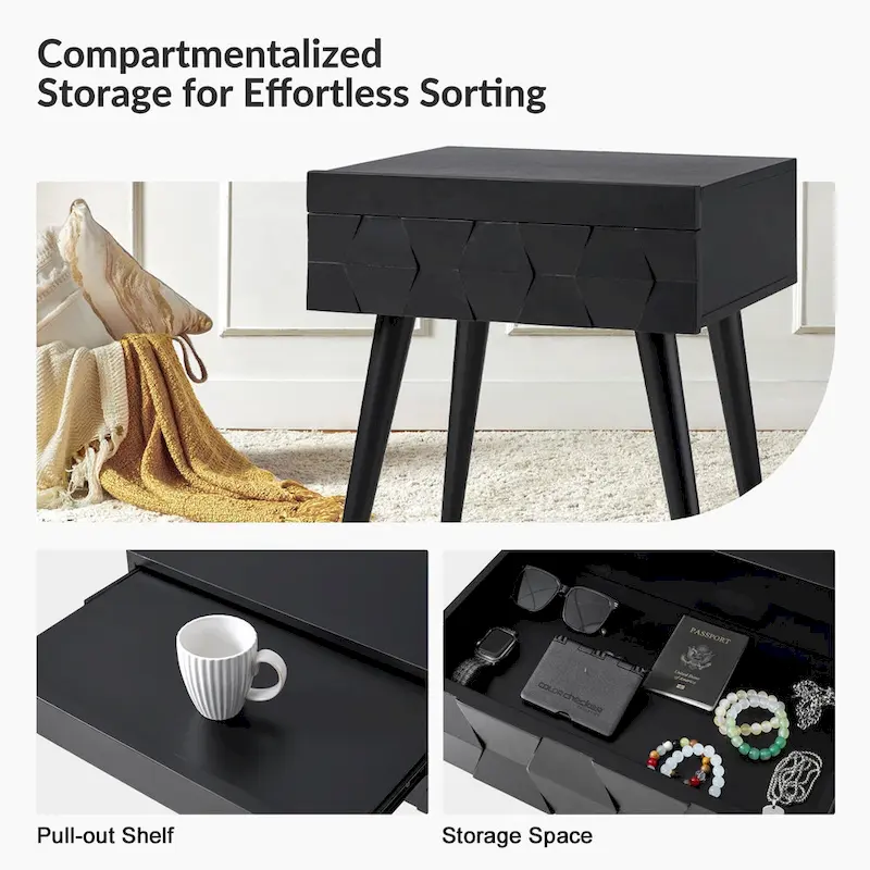 Julian Mid-century Modern End Table with Charging Station by HULALA HOME