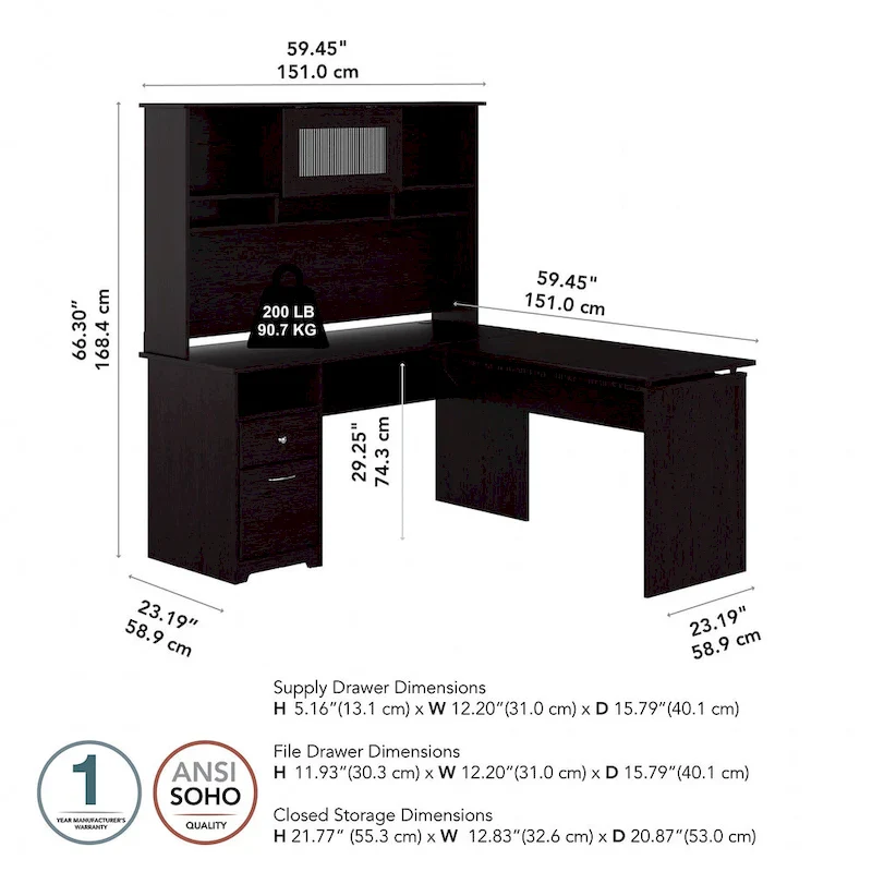 60W 3-position L-shaped Sit to Stand Desk with Hutch by