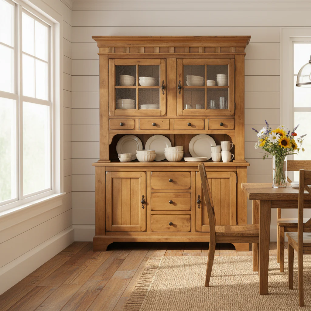 Rustic Oak Buffet and Hutch