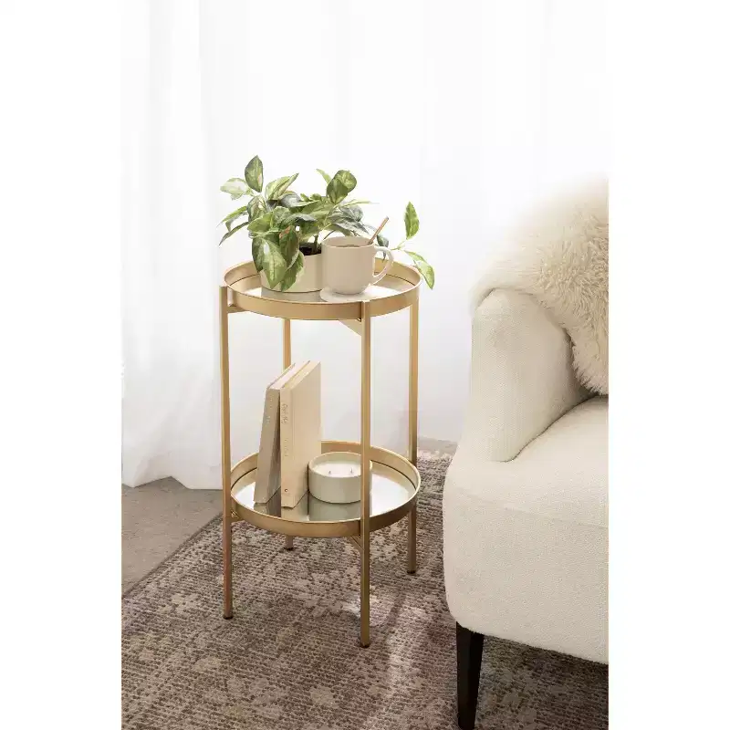 Round 2-Tier Metal Foldable Tray Table