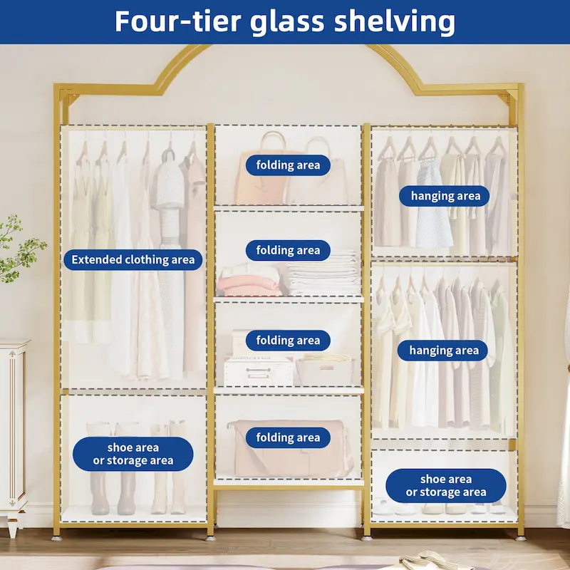 Moasis 4 Tiers Heavy Duty Coat Rack Garment Racks with 3 Hang Rods & 6 Shelves