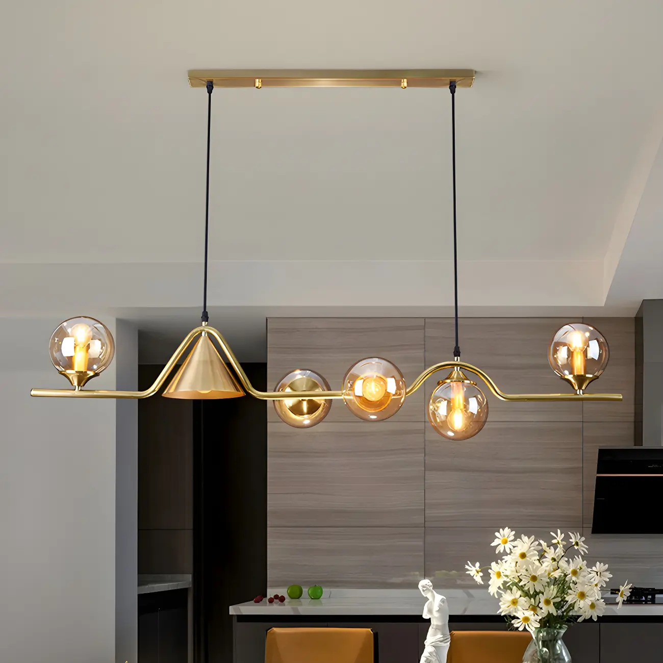 Kitchen Modern Gold Glass Globe Island Chandelier