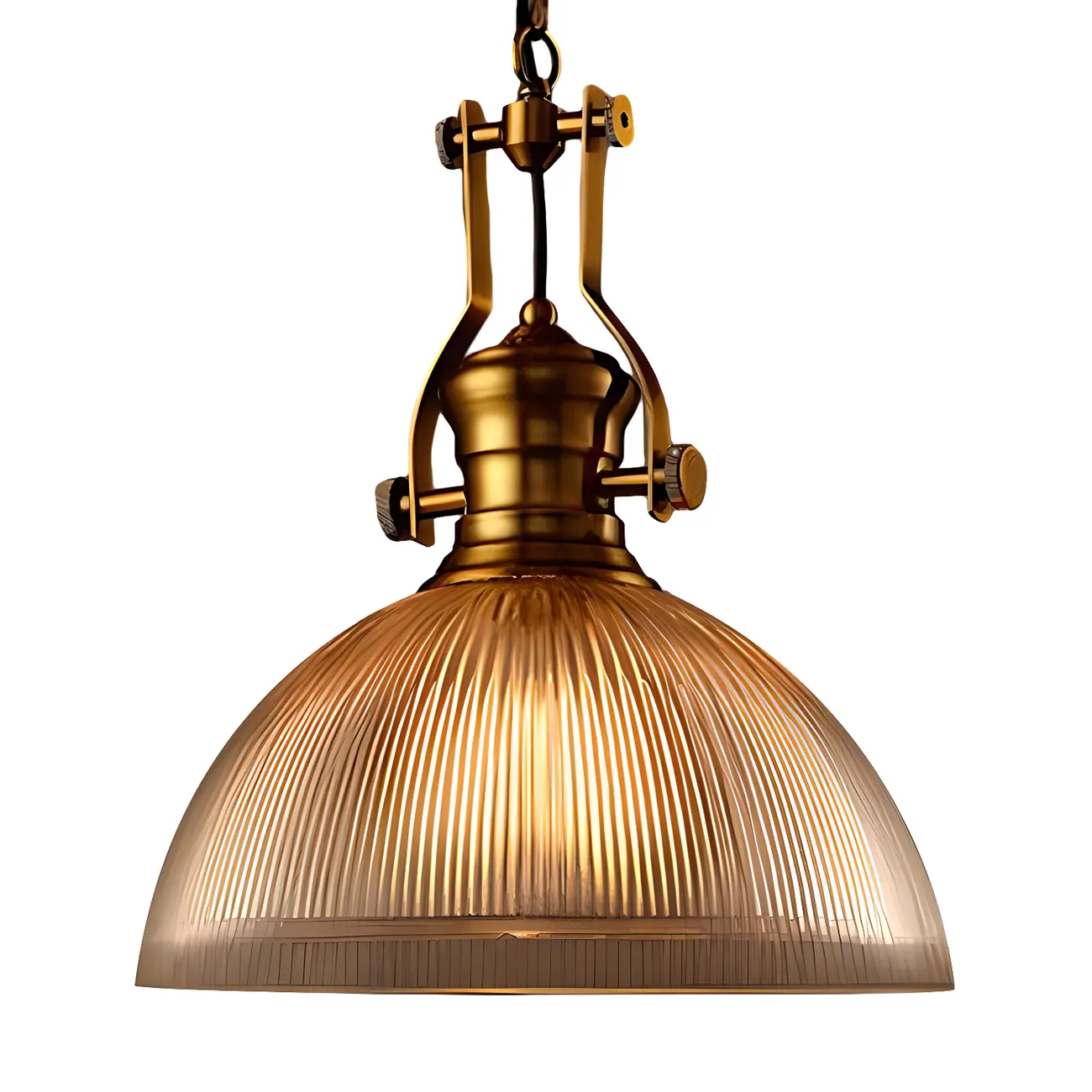 Industrial Amber Stripe Glass Dome Pendant Lamp for Indoor Use