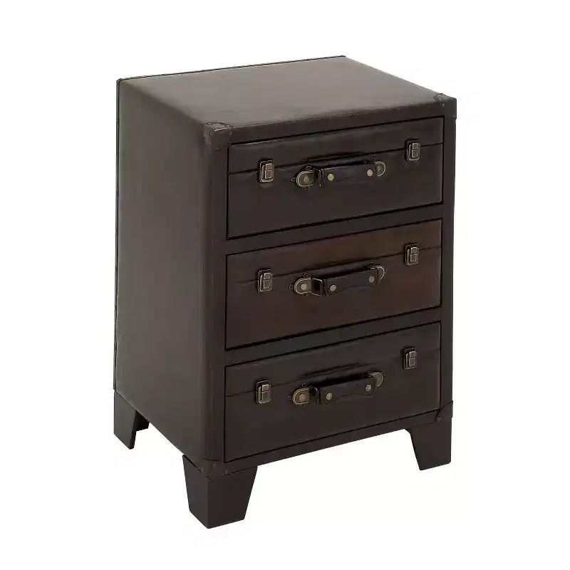 Traditional Wood and Faux Leather Cabinet Dark Brown - Olivia & May