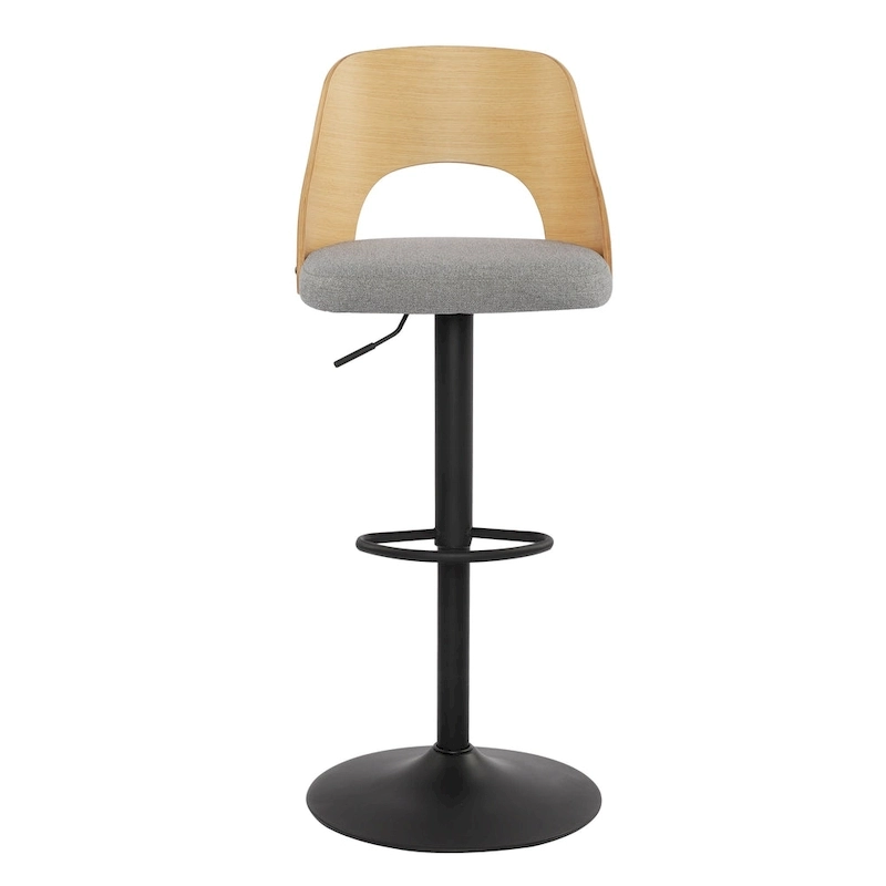 Adjustable Swivel Bar Stools Set of 2 with Fabric Upholstered Seat and Bentwood Back