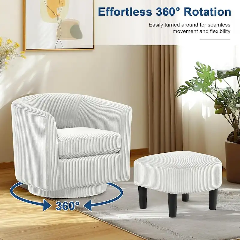 360 Swivel Accent Chair with Ottoman, Barrel Chair with Upholstered