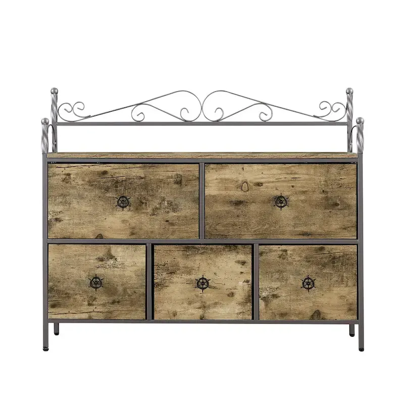 4-Pieces Bedroom Set with Drawer and Nightstands Set of 2, 5-Drawer Dresser, Brown/Grey Set