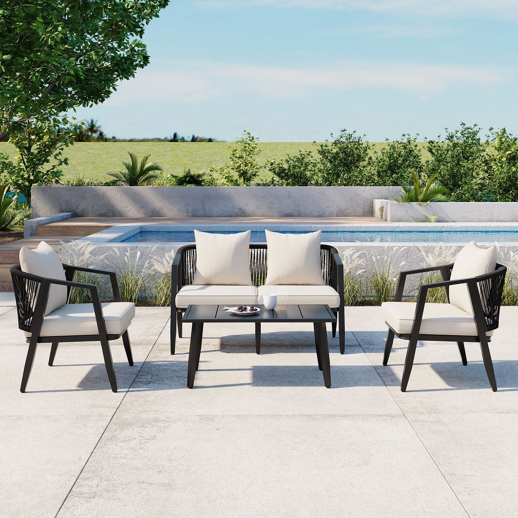 Metal Curve Design Outdoor Patio Furniture Set
