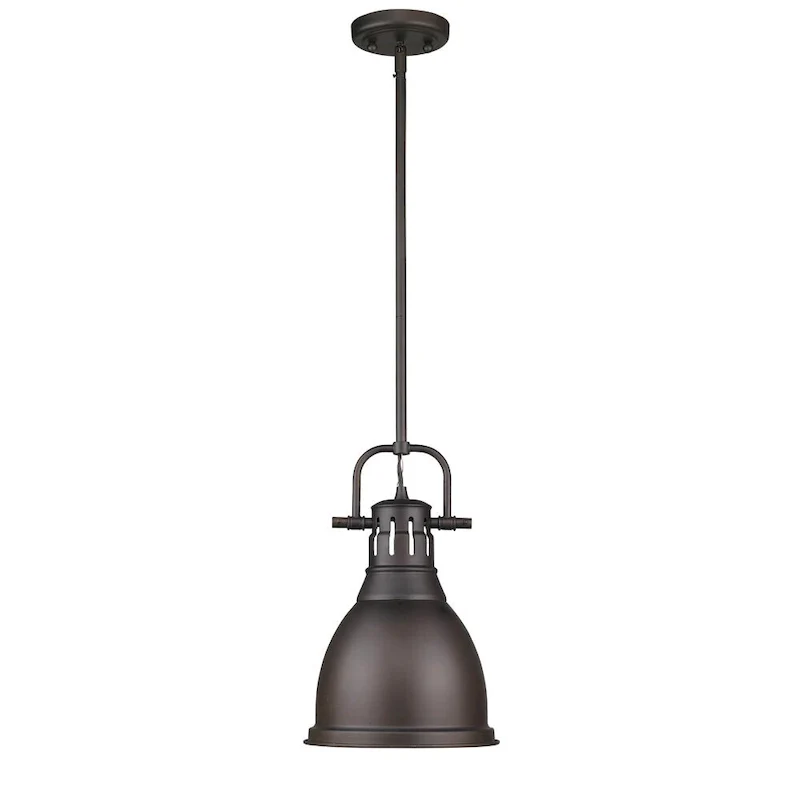 Duncan Small Pendant with Rod in Rubbed Bronze with a Rubbed Bronze
