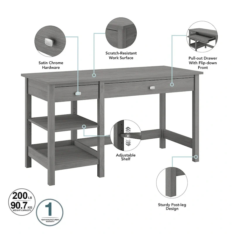 Broadview 54W Computer Desk with Shelves by Bush Furniture