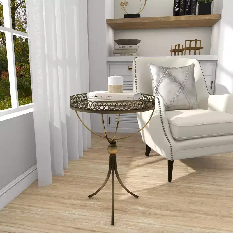 Metal and Glass Round Pedestal Table Gold - Olivia & May