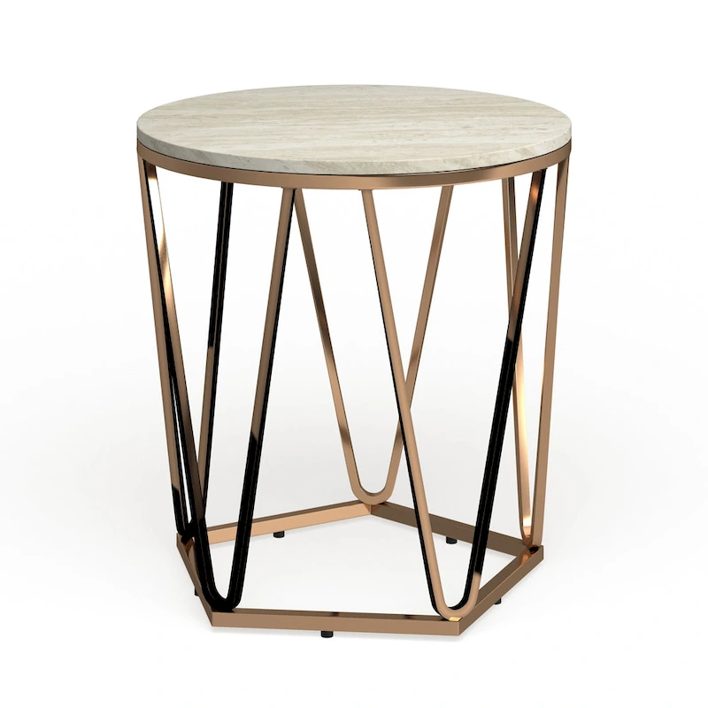 SEI Furniture Henderson Modern Faux Marble Round Side Table with Gold Geometric Base
