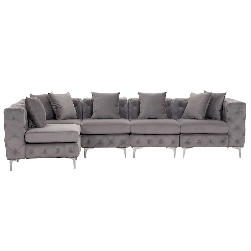 Large L-Shaped Modular Sofa, 5-Seat Velvet Sectional Couch