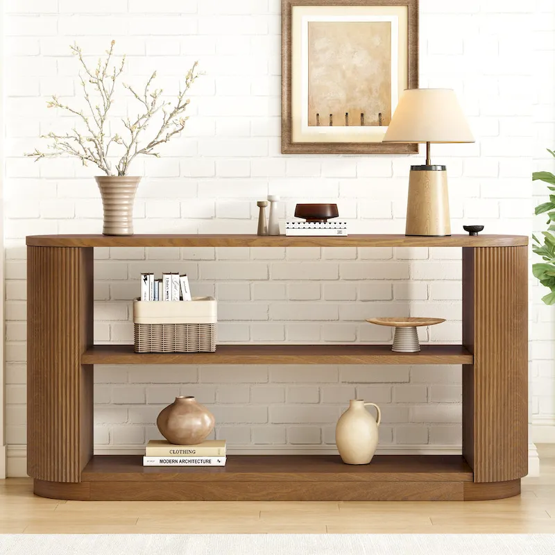 Modern Entryway Console Table - Slim Sofa Table with Open Shelf & Elegant Wood Grain, Multi-Functional Hallway Table