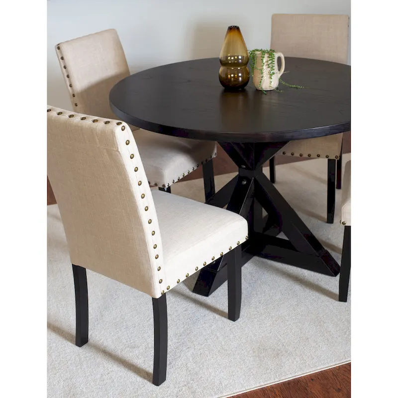 Roundhill Furniture Mytzi 5-piece Dining Set, Cross-Buck Dining Table with 4 Stylish Chairs