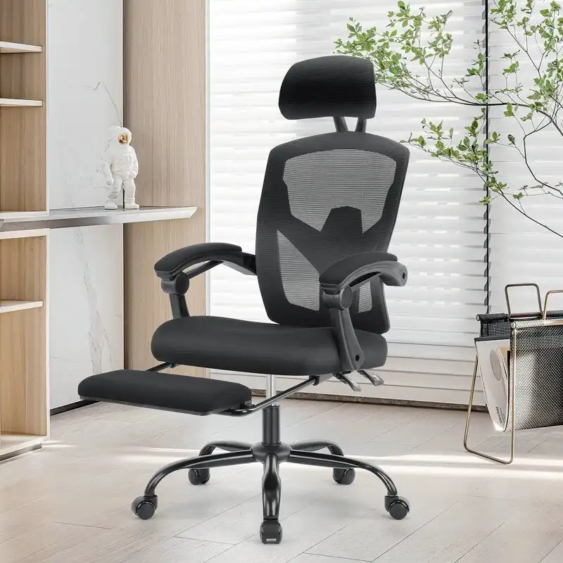 Home Office Desk Chair with Footrest, High-Back Mesh Rolling Swivel Reclining Chairs, Comfortable Headrest, Lumbar Support
