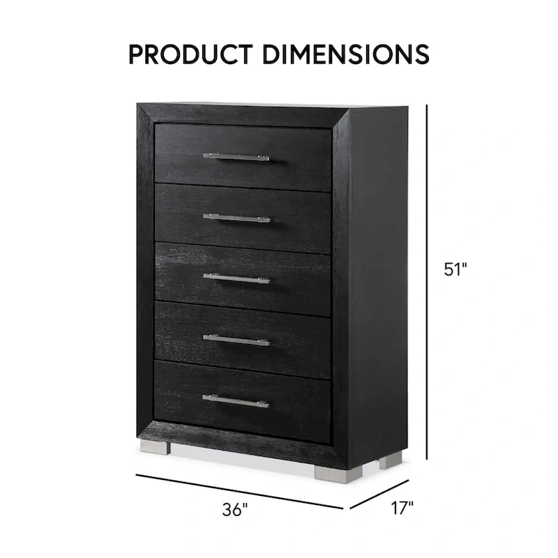 Furniture of America Alaric Modern Black Solid Wood 6-Piece King Bedroom Set Cedar-Lined Bottom Drawer