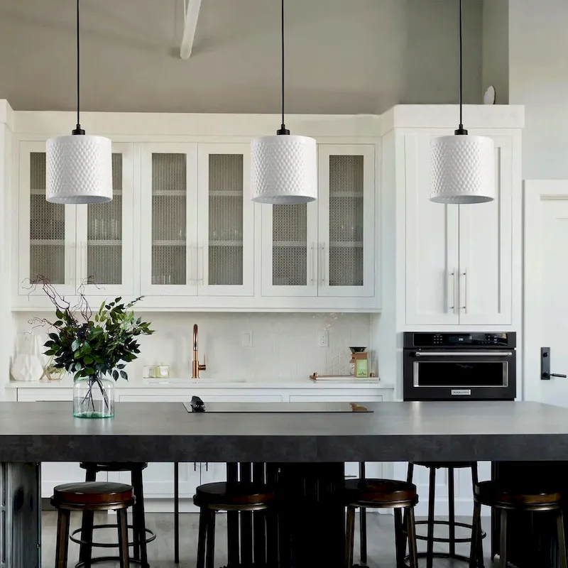 8-Lights Farmhouse Style Dimmable Glass Adjustable Kitchen Island Lights - 40 D10.2 W72 H(Adjustable)