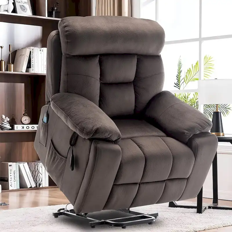 Power Lift Recliner, Massage & Heat, Velvet, 8-Point Massage, Cup Holder, Reclines 160°, Seats 1, Light/Dark Brown