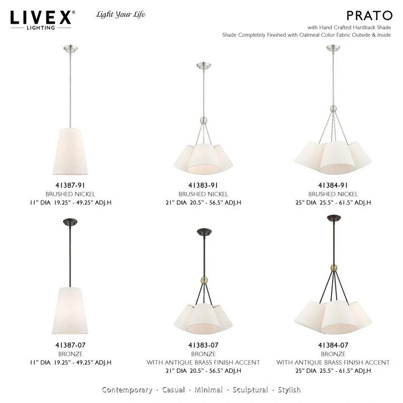 Livex Lighting 1 Light Bronze Pendant, 41387-07 - 11  Dia x 19.25  - 49.25  Adj. H