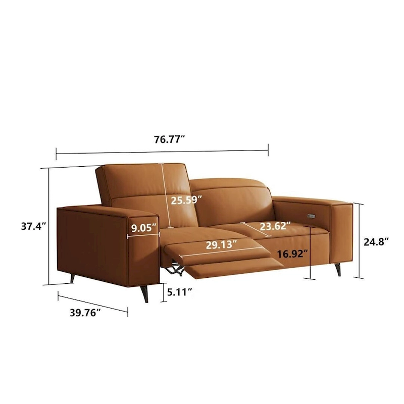 76.77 Modern Leather Recliner Sofa, Power Reclining, Adjustable, Ergonomic Design, Living Room Furniture