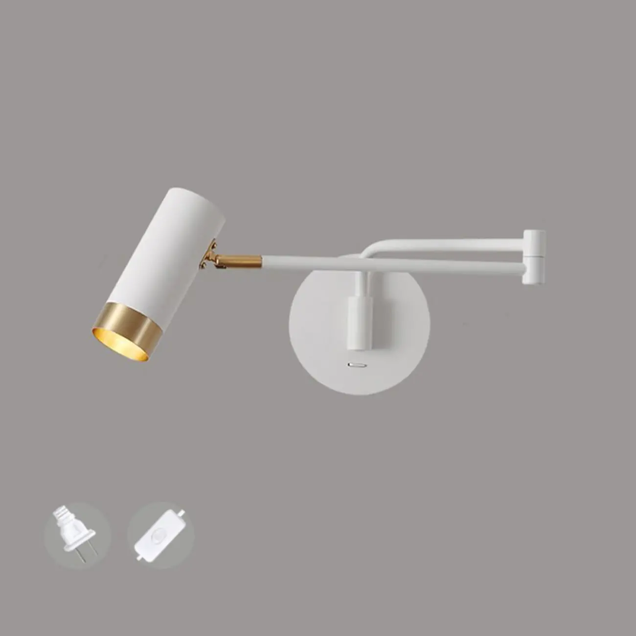 Modern Bedside Swing Arm Wall Light with Iron Shade