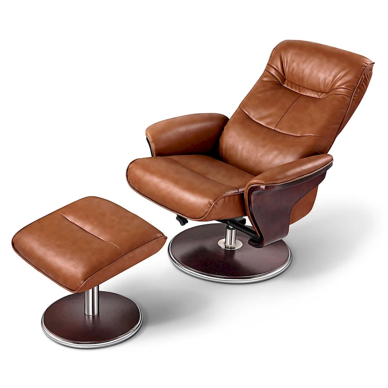 Artiva USA 'Milano' Modern Brown Leather Swivel Recliner and Ottoman