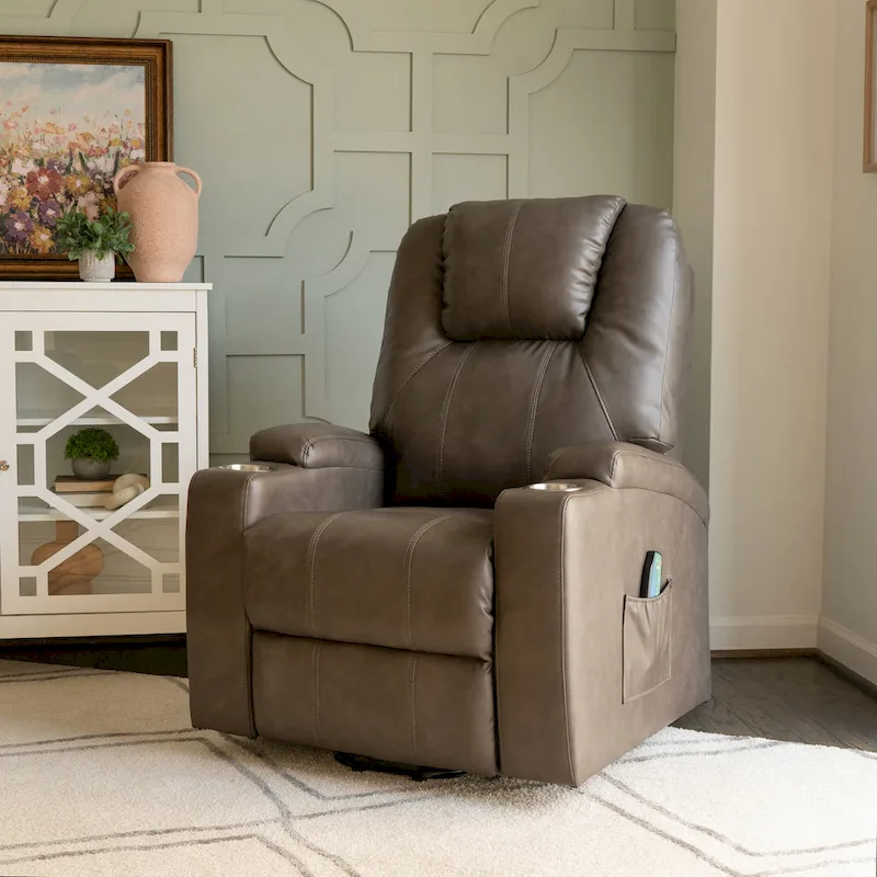 Gilbert Mushroom Faux Leather Power Lift Massage Recliner