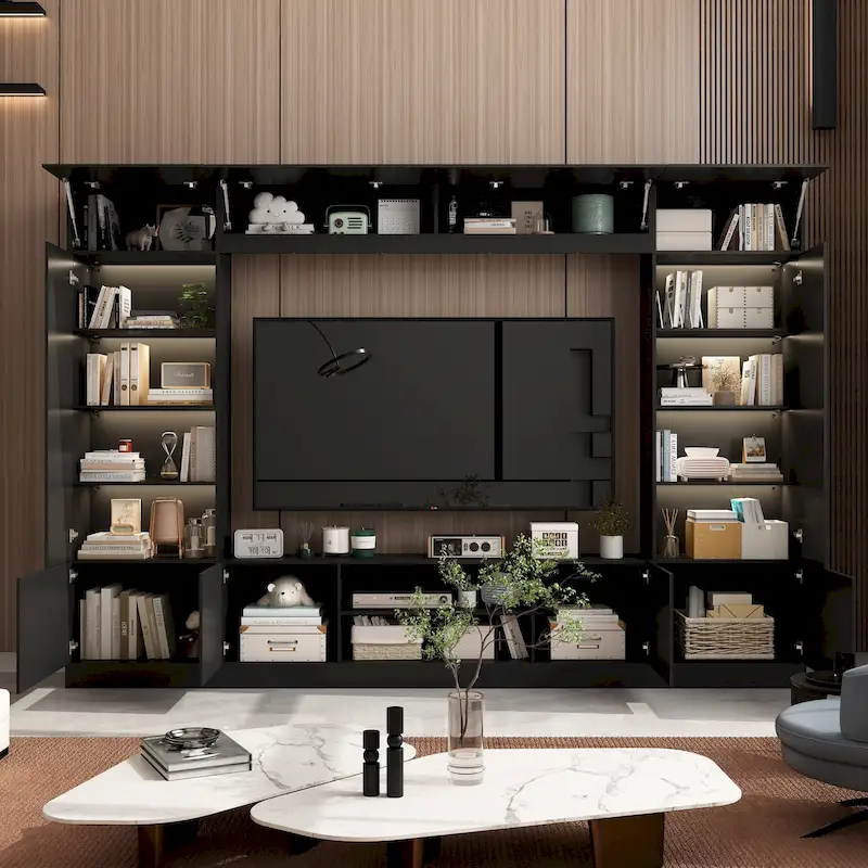 Wall Unit TV Stand with Bookshelves for TVs up to 70, Modern Console