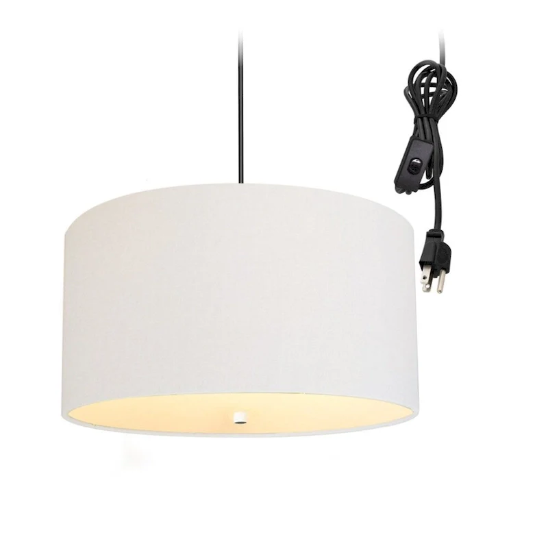 2 Light Swag Plug-In Pendant 18 w White Linen with Diffuser, Black Cord