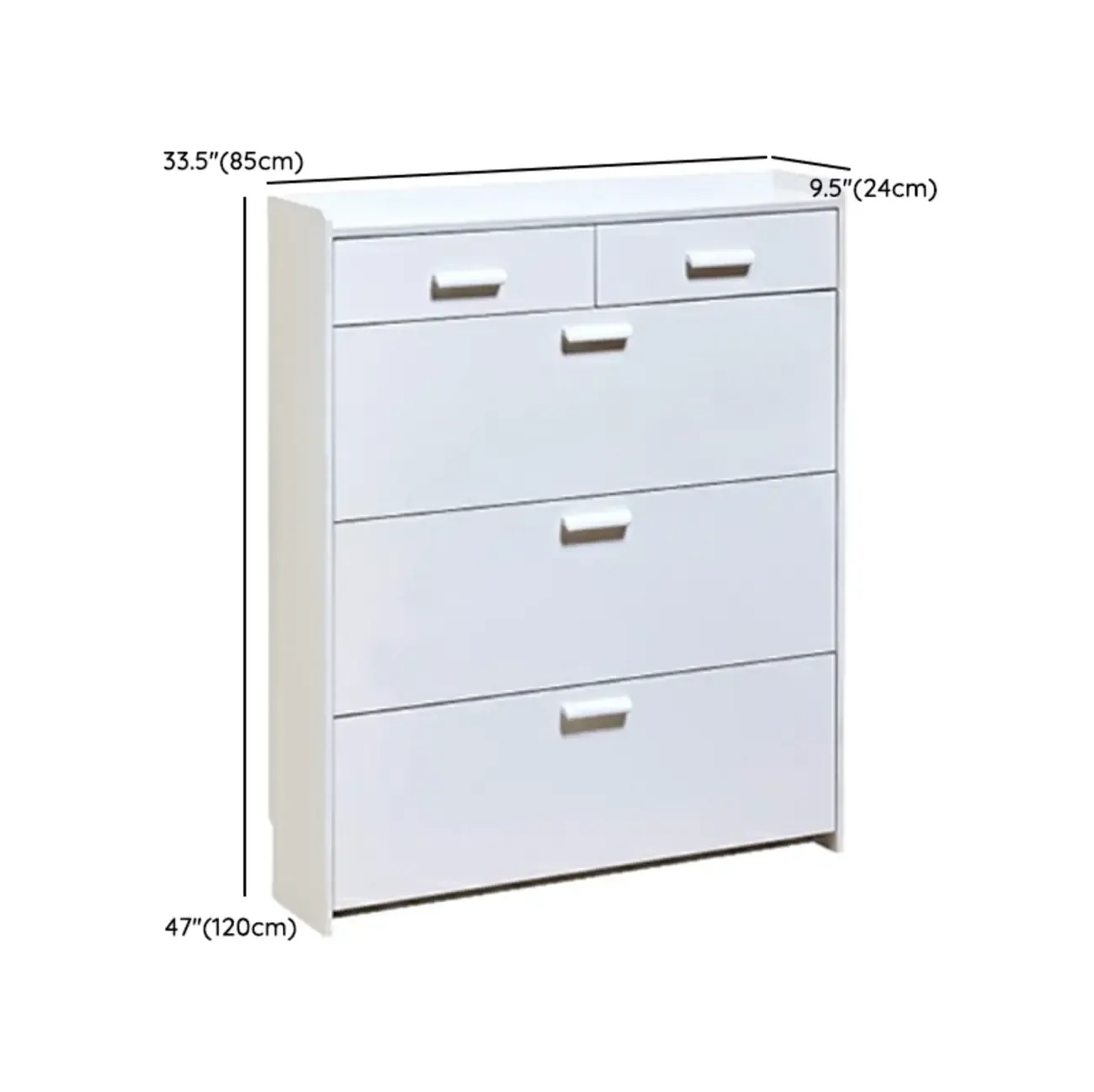 Narrow Wall-Mounted White Shoe Cabinet with Drawers