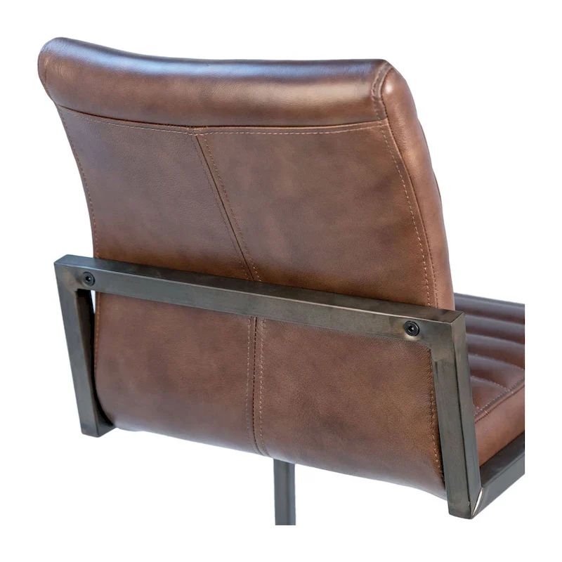 Genuine Full Grain Leather and Steel Modern Dining Arm Chair