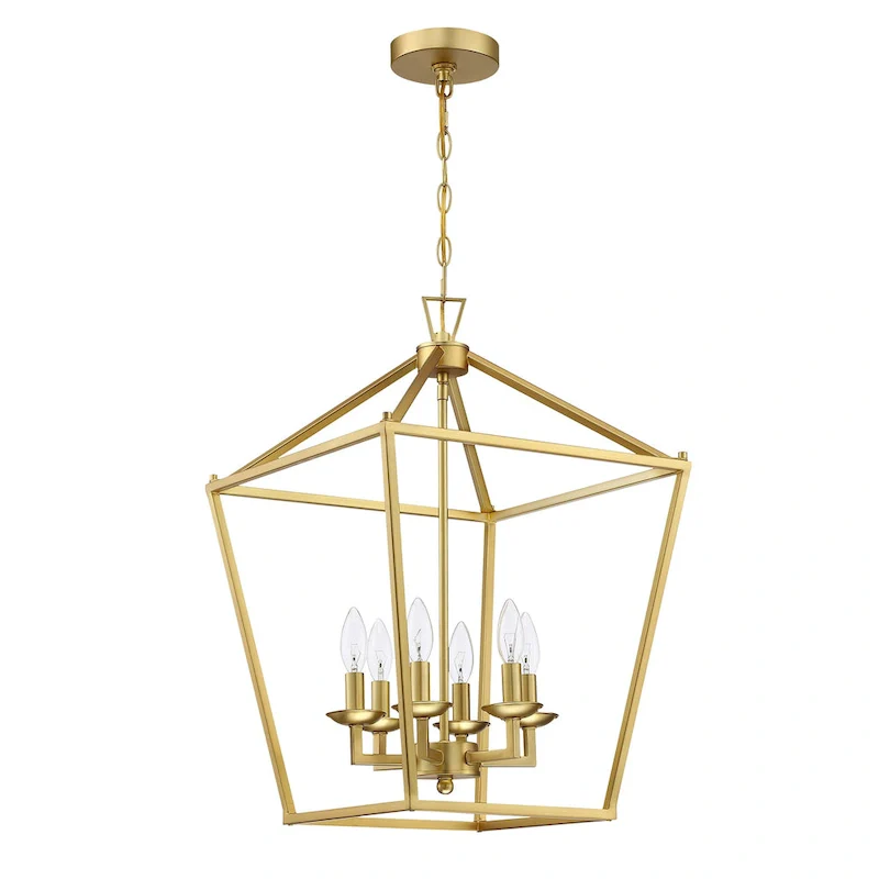 2-PK 16 in. 6-light Geometric Lantern Chandelier with soft gold finish/Matte Black finish