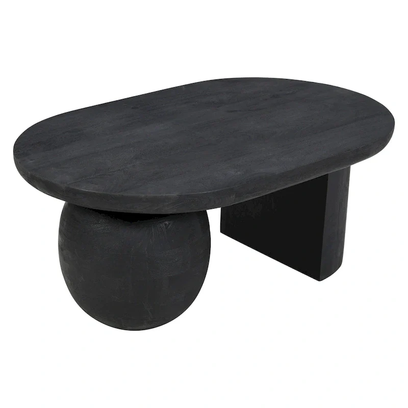 38 Inch Coffee Table, Oblong Mango Wood Top with a Modern Ball Leg