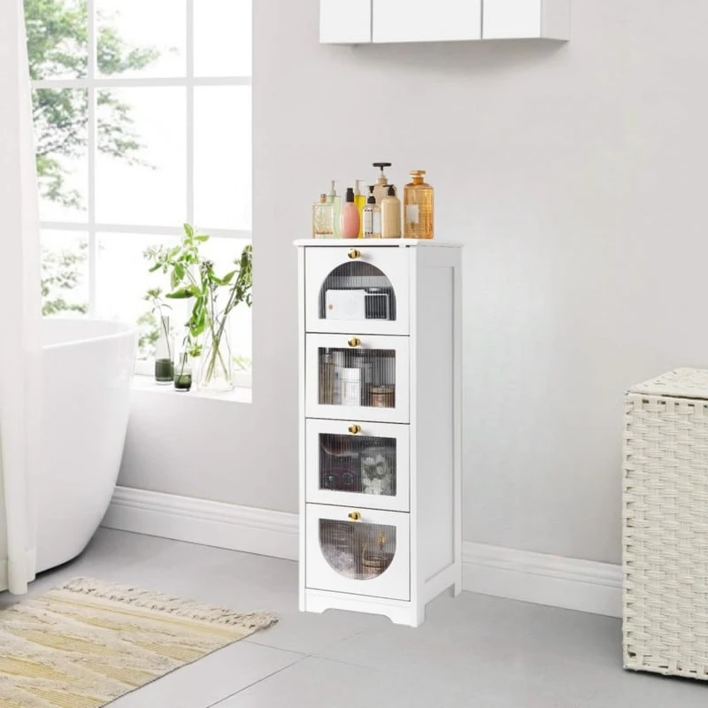 Bathroom Floor Cabinet with 4 Drawers, Small Wooden Storage Cabinet