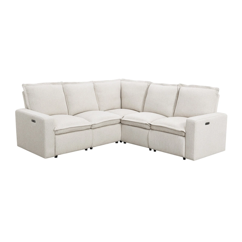 Linen L-Shaped Sectional Sofa with Power Recliners & USB