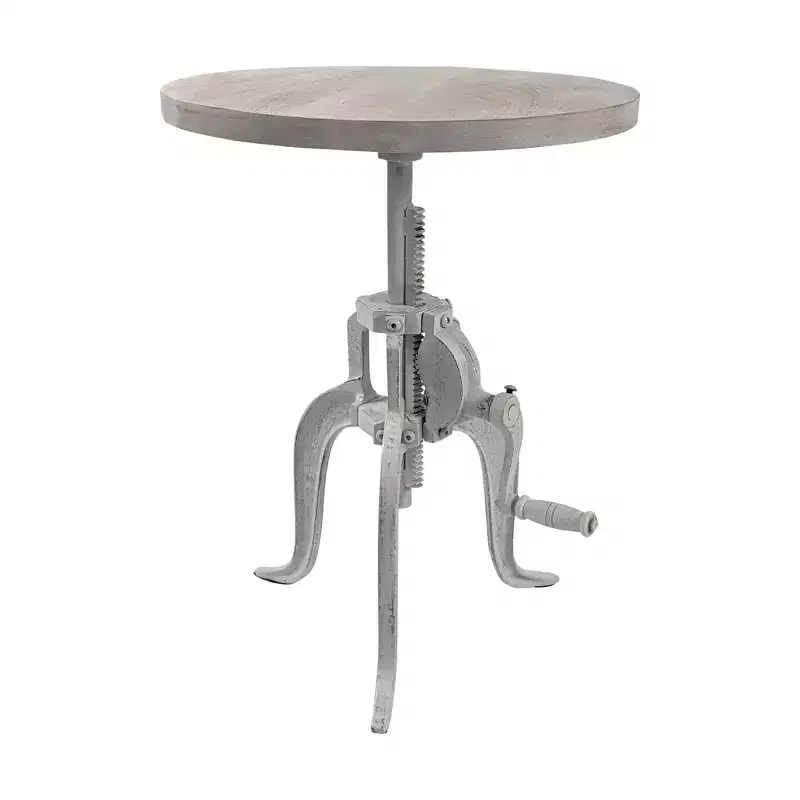 19 White Solid Wood and Iron Height Adjustable Round End Table