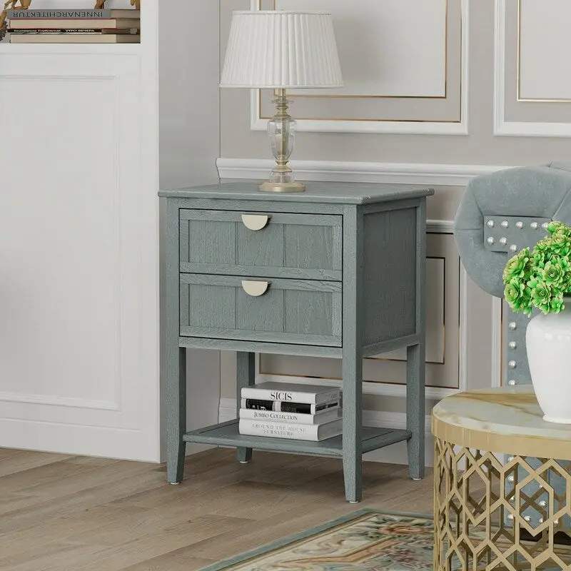 American Style Side Table End Table with 2 Drawer