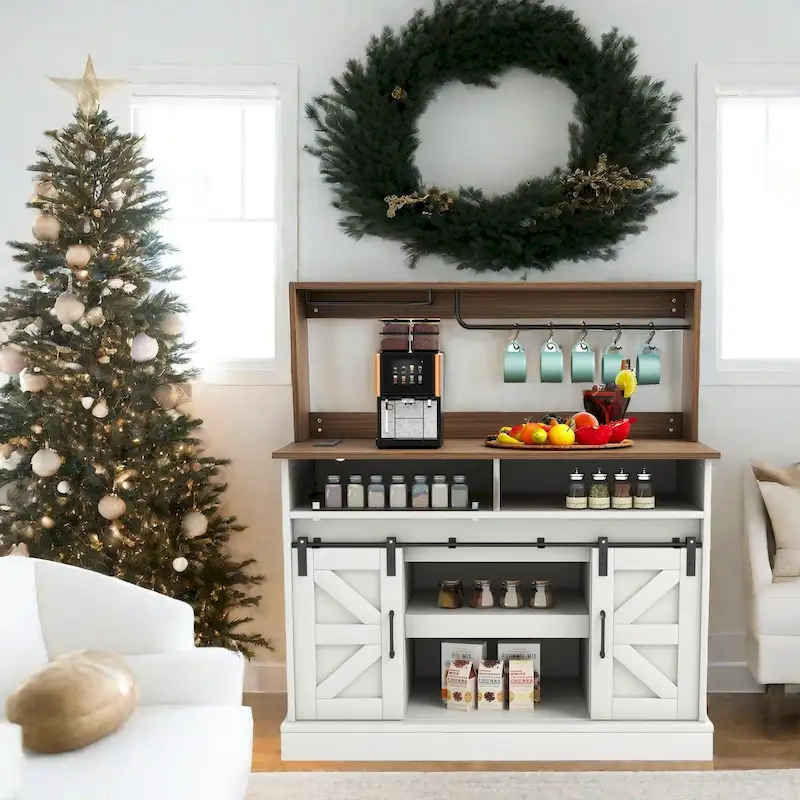 Farmhouse Coffee Bar Cabinet - 15.1D x 47.2W x 51.5H