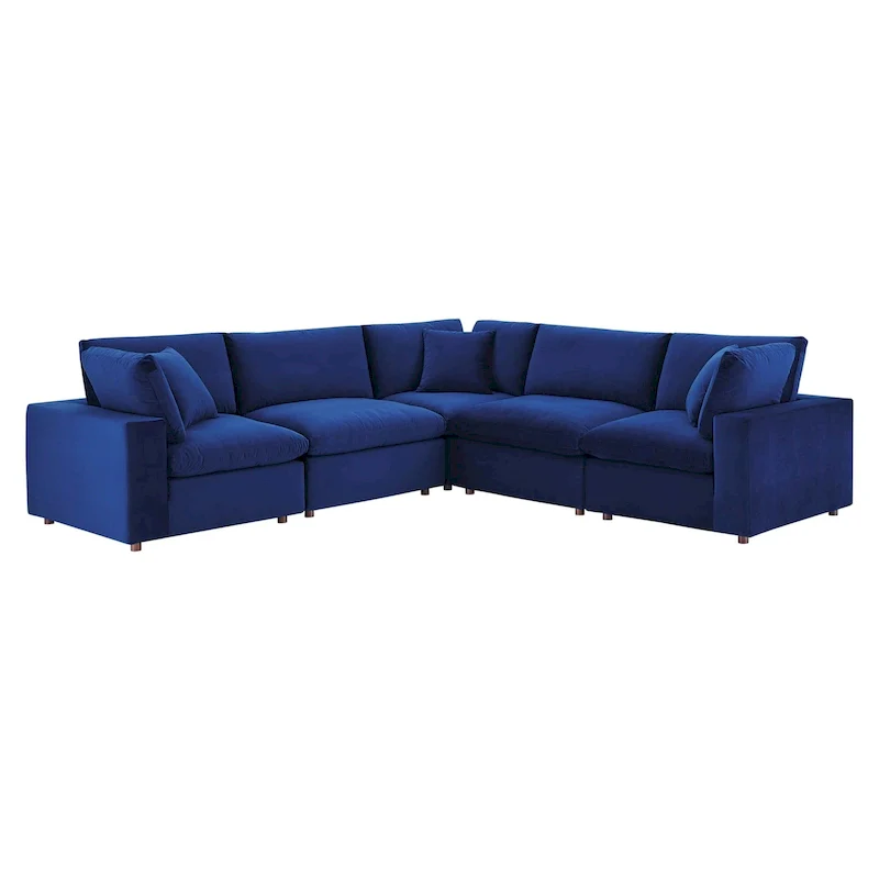 Commix Down Filled Overstuffed Velvet 5-Piece Sectional Sofa