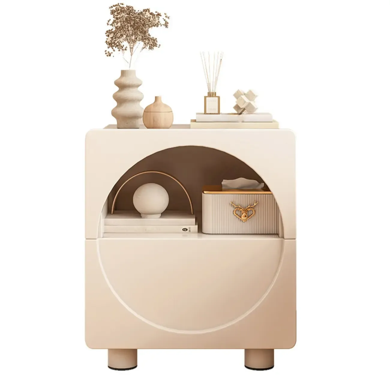 Modern 2-Tier Wooden Small Nightstand in White/Grey