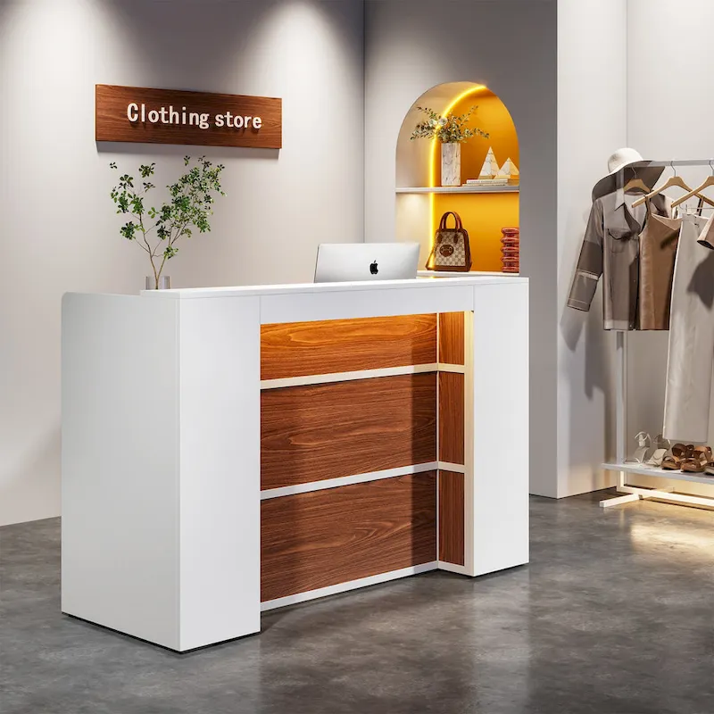 Reception Desk Front Desk with LED Lights,Large Reception Counter Table with Private Panels