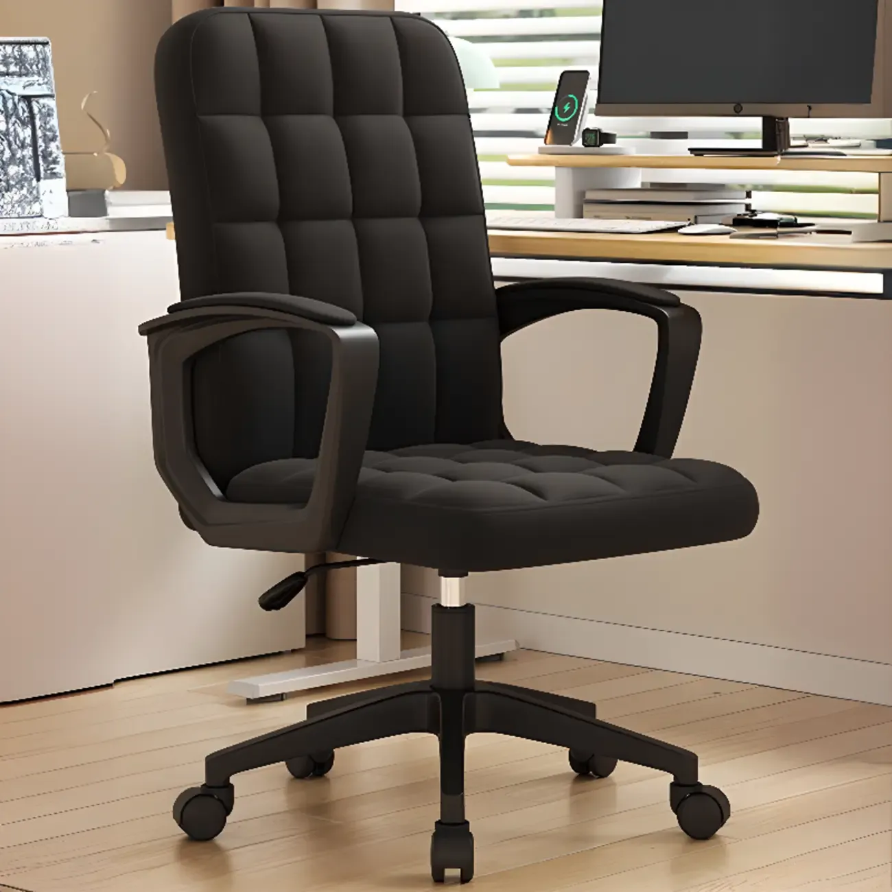 Modern Black Faux Leather Adjustable Swivel Office Chair
