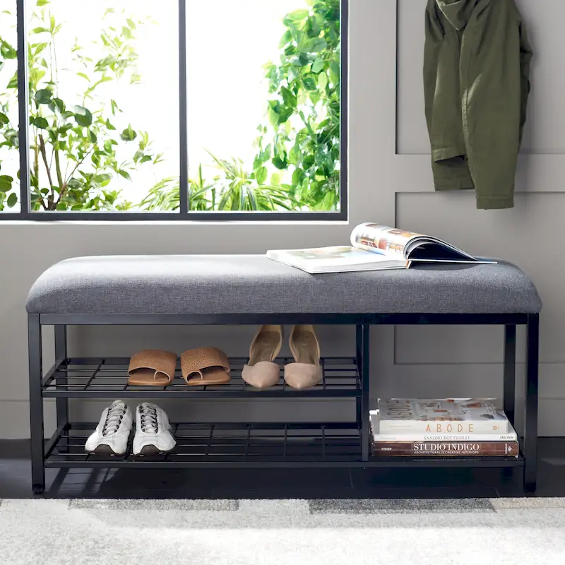 SAFAVIEH Yael Open Shelf Bench with Cushion - 42 W x 15 D x 18 H - 42Wx15Dx18H