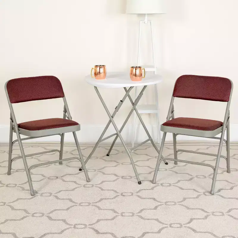 Emma and Oliver 4 Pack Curved Triple Braced & Double Hinged Fabric Upholstered Metal Folding Chair