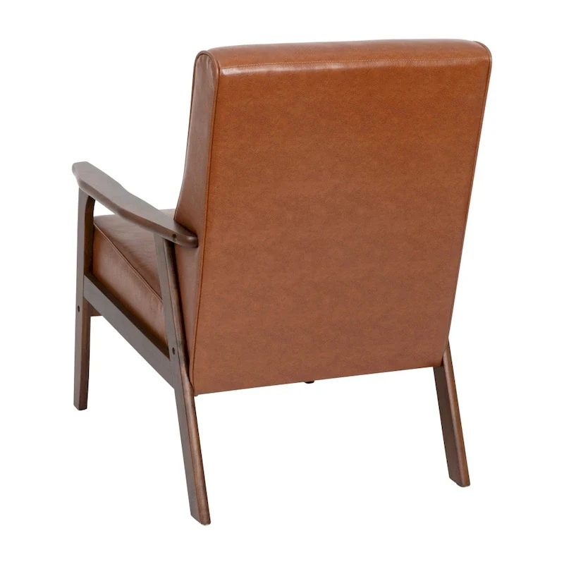 Mid-Century  Armchair with Wooden Frame and Faux Leather Cushions