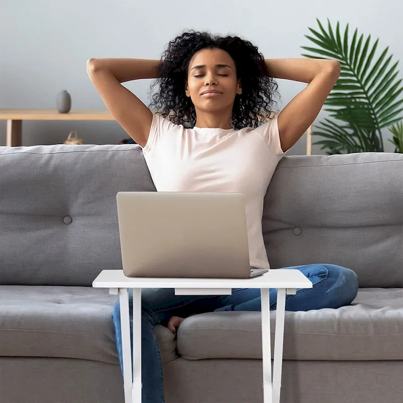 Solid Wood Compact Folding TV Tray and Snack Tables, White, 2 Piece Set